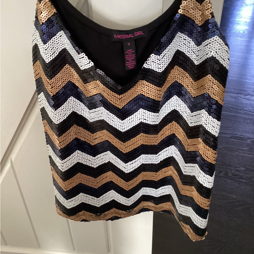 Navy white and bronze gold sequin camisole top size s